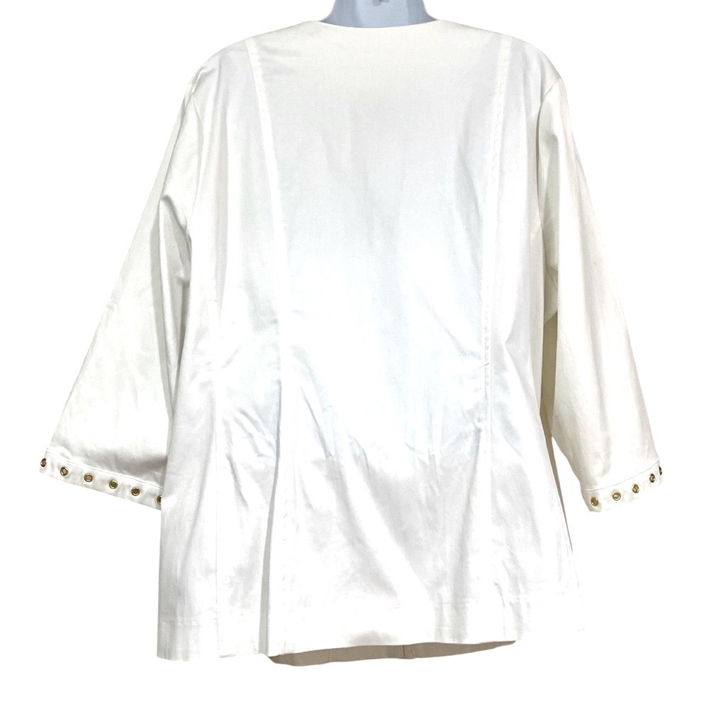 Catherines White Blazer Plus Size 1X 18/20W Cotton Stretch Gold-tone Grommets - Picture 5 of 13
